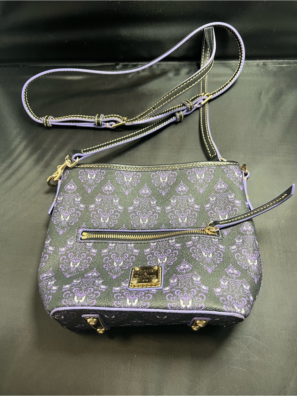 Dooney & Bourke Disney Haunted Mansion Wallpaper Crossbody Bag purple Damask